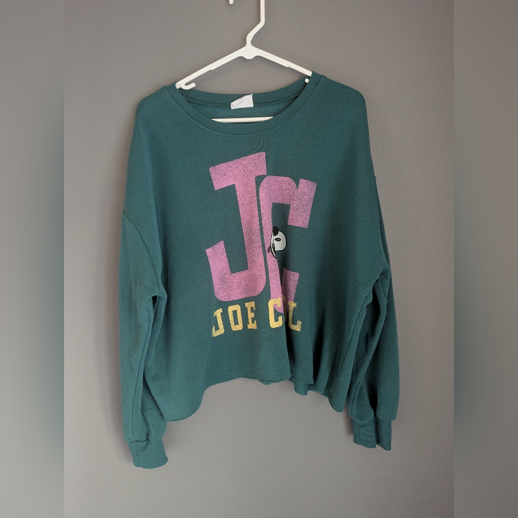 Peanuts Brand Grayson Threads Cropped Crewneck Teal Sweatshirt Womens Xl